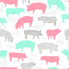 pigs vector seamless pattern isolated hand drawn illustration silhouettes