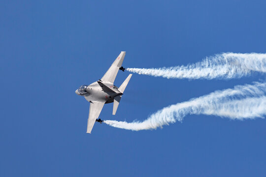 Farnborough, UK - July 16, 2014: Italian Air Force (Aeronautica Militare Italiana) Aermacchi T-346 Jet training aircraft.