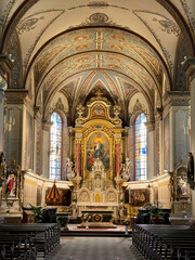 Fototapeta na wymiar Jungholtz, France - May 11 2022 : Interior of the church of the Notre-Dame de Thierenbach basilica