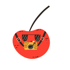 Cool summer cherry with a camera and sunglasses. Vector illustration in flat style