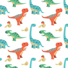 Cute funny kids dinosaurs pattern. Colorful dinosaurs vector background. Backdrop for textile and fabric. EPS