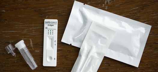 Corona virus antigen fast test. Lab card kit test for COVID-19.