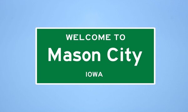 Mason City, Iowa City Limit Sign. Town Sign From The USA.