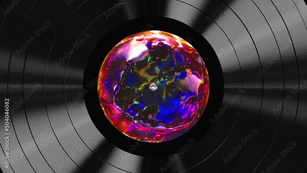 Poster realistic seamless looping 3d animation of the colorful iridescent plasma live label vinyl record re