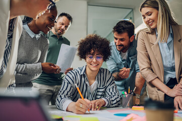 Multiracial business team on a meeting in a modern bright office