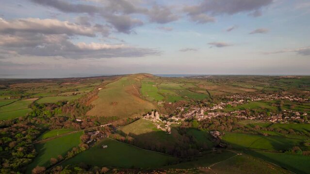 Corfe Castle - Dorset England (Aerial View)