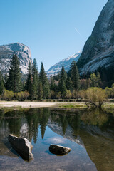 Fototapeta na wymiar Reflections of Mountains and Trees, Mirror Lake, Yosemite National Park, California
