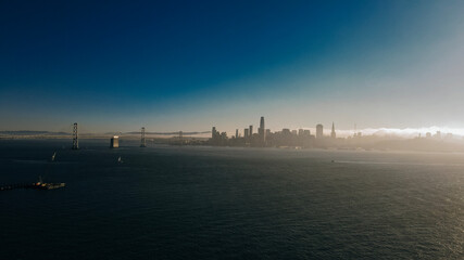 aerial view of San Francisco Bay from Treasure Island near Oakland, California.