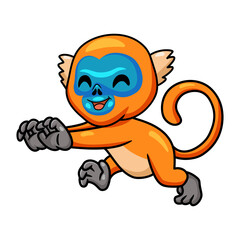 Cute little golden monkey cartoon walking