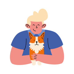 blond man with dog