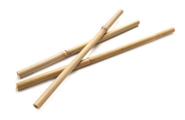 Three dry bamboo sticks on white background