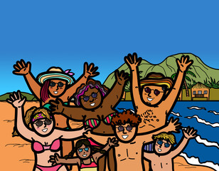 Group of diversity people on beach summer vacation