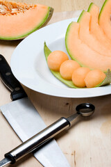 Plate of freshly cut cantaloupe