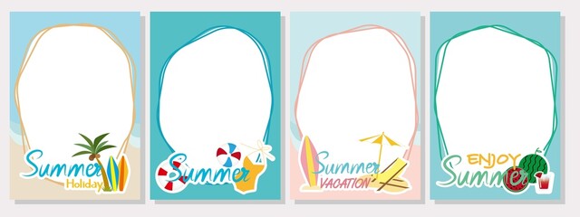 Set of summer concept decorative template. Summer illustration frames collection. Vector illustration.