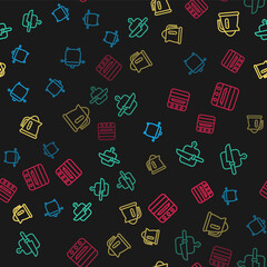 Set line Cooking pot, Cutting board and knife, Electric kettle and Oven on seamless pattern. Vector