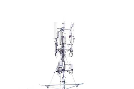 Telephone towers and high cellular networks and high-sensitivity Internet on towers are available for business and public use as modern technology in today's world on white background.