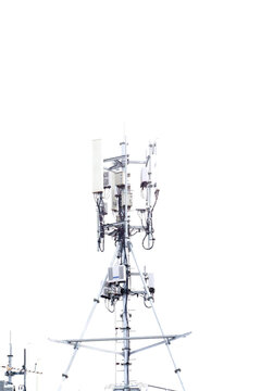 Telephone towers and high cellular networks and high-sensitivity Internet on towers are available for business and public use as modern technology in today's world on white background.