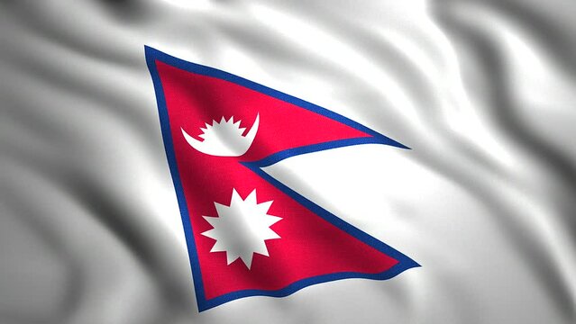 Flags of Nepal.Motion.The national symbol of the country on a white canvas.
