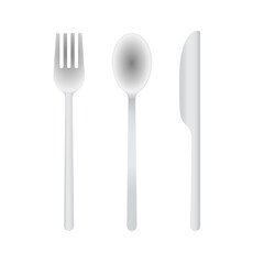 Silver Fork Knife Spoon set in white background