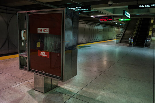 Interior shot of an empty Muni Train during the Coronavirus pandemic. San Francisco, CA - nov, 0221