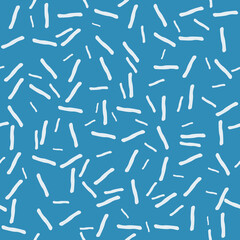 Blue background and white bacteria seamlessly cover the background. Primitive stick pattern.