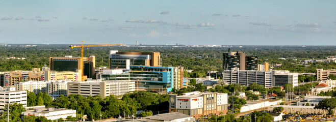 Fototapeta na wymiar Orlando Health located south of downtown Orlando, FL-Panoramic, May 11,2022