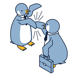 交渉が成功して握手をしているビジネスペンギン