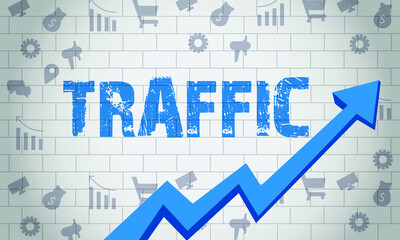 Traffic Business Arrow Target Direction Concept, Business Concept Drawn on White Wall Grow Your Business,3D.