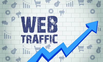 Web Traffic Business Arrow Target Direction Concept, Business Concept Drawn on White Wall Grow Your Business,3D.