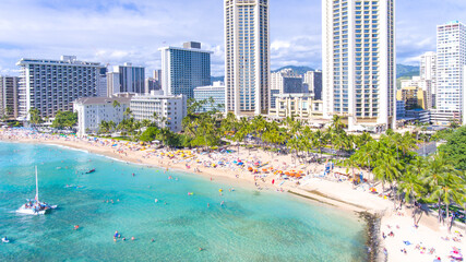 Fototapeta na wymiar Aerial view Waikiki Beach in Honolulu on Oahu, Hawaii