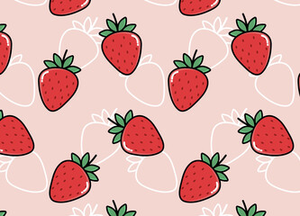 doodle strawberry Patterns on bright pink background, Red strawberry, Strawberry Backgrounds, summer cute pattern. Good for packaging.