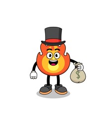 fire mascot illustration rich man holding a money sack