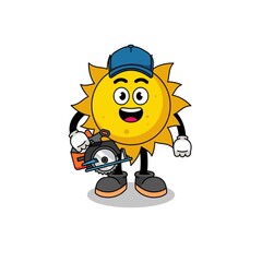 Cartoon Illustration of sun as a woodworker