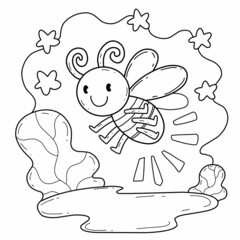 animals coloring book alphabet. Isolated on white background. Vector cartoon fireflies.