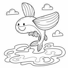 animals coloring book alphabet. Isolated on white background. Vector cartoon flying fish.