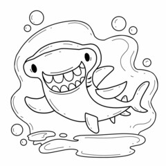 animals coloring book alphabet. Isolated on white background. Vector cartoon hammerhead shark.