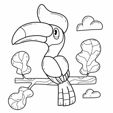 recommend clip art: animals coloring book alphabet. Isolated on white background. Vector cartoon great hornbill bird.