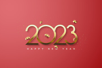 2023 happy new year with thin gold numbers - obrazy, fototapety, plakaty