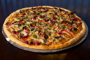 pizza on a wooden board