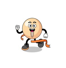 Mascot cartoon of soy bean running on finish line
