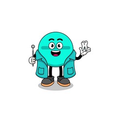 Illustration of medicine tablet mascot as a dentist