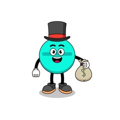 medicine tablet mascot illustration rich man holding a money sack