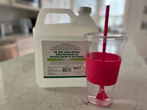 Ready to prep for colonoscopy with TriLyte solution.