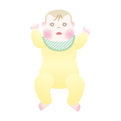 カバーオールを着た横たわる赤ちゃん