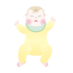 黄色いカバーオールを着た眠る赤ちゃん