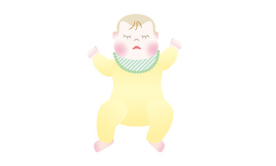 黄色いカバーオールを着た眠る赤ちゃん