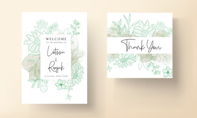 Fototapeta na wymiar wedding invitation card with elegant monoline floral