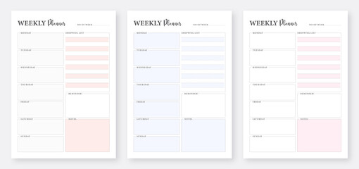 Weekly planner template. Weekly planner and to do list. Minimalist planner templates. 3 set of planner template. Printable planner template design. Printable weekly planner template.
