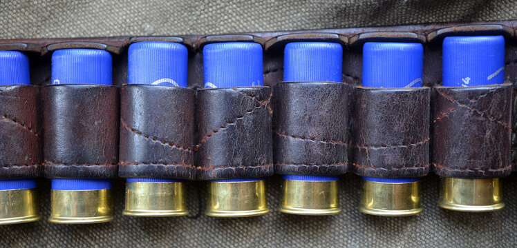Shotgun cartridges. Ammunition for 12 gauge smoothbore weapons. Hunting ammunition.Kiev,Ukraine. April 24, 2022.