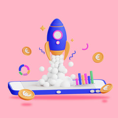 3D rocket business illustration